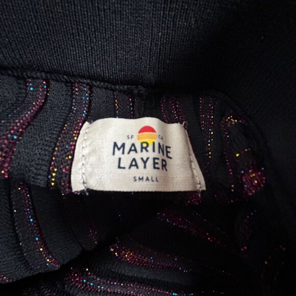 Marine Layer Womens Penny Pleated Midi Skirt Small Black Red Metallic Glitters - Picture 3 of 8